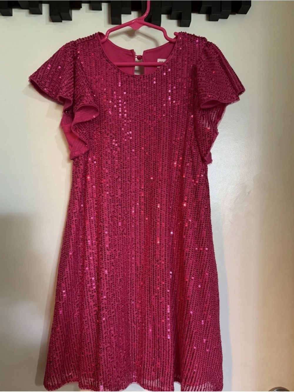 Grace Karin Hot Pink Sequin Flutter Sleeve Dress for Girls